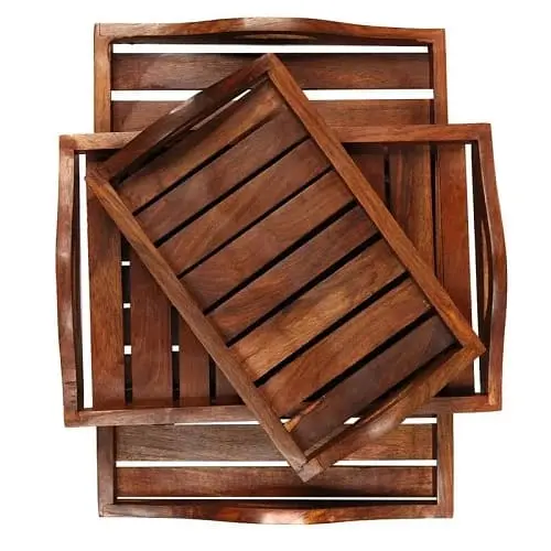 Wooden Tray with handles, Serving Platters Round Set of 3